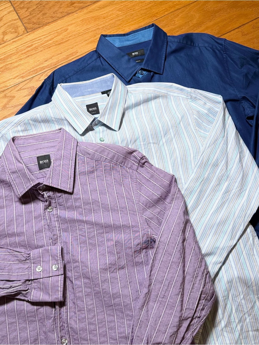 Hugo Boss Men's Purple, Light Blue & Navy Dress Shirts Trio